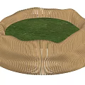 Circular Wooden Slatted Outdoor Chair Featuring Green Grass In The Center Design