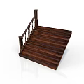 Wooden Staircase With Brown Handrail And White Baluster Decoration On Dark Steps