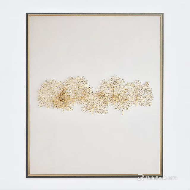Modern Decorative Frame Featuring Golden Wire Tree Design On White Background 3d model