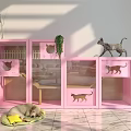 Cozy Pet Household Supplies Pink Cabinets With Cat Silhouettes Dog On Mat Green Plant Indoor
