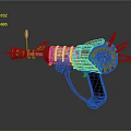 Red Sci Fi Toy Gun With Colorful Windows Circular Dial And Black Grip