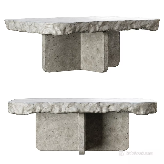 Natural Stone Dining Table With Rough Edge And Square Base Design 3d model 