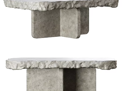 Natural Stone Dining Table With Rough Edge And Square Base Design 3d model