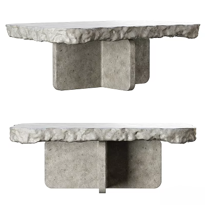 Natural Stone Dining Table With Rough Edge And Square Base Design 3d model