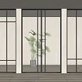 Modern Interior Glass Doors With Black Frames And Potted Plant