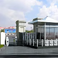 Modern Security Gate With Electric Retractable Design Guard House Lawn And Trees