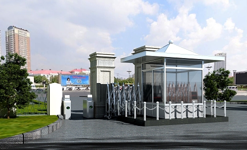 Outdoor gate guard pavilion electric sliding door 3d model