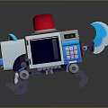 Robot Dog Character With Red Alarm Light Blue Ears Display Keyboard Mechanical Arms And Wheels