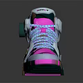 Futuristic Pink Silver High Top Shoes With Neon Accents Light Blue Laces Blue Sole