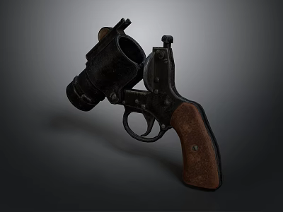Classic Vintage Revolver With Wooden Grip And Metal Frame Design Details 3d model