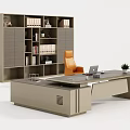 Modern Office Desk With Orange Chair Laptop And Small Plant Near Bookcase With Books