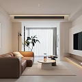 Modern Living Room Interior Design With Brown Sofa Coffee Table Potted Plant And Floor Lamp