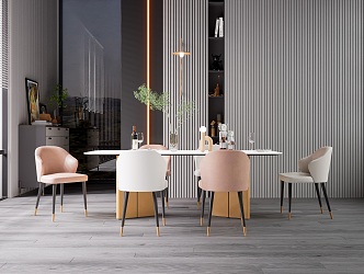 Modern Dining Table and Chair Combination Restaurant High Cabinet Restaurant Background Wall Restaurant Decoration Restaurant Chandelier Restaurant Modeling Dining Table and Chair Sideboard 3d model