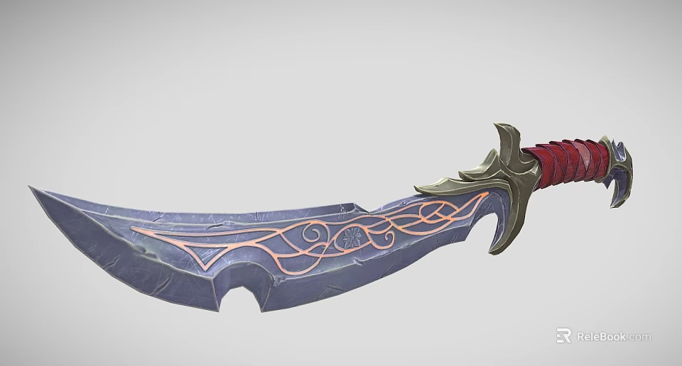 Fantasy Decorative Sword Weapon With Intricate Patterns Red Hilt And Metallic Accents 3d model 