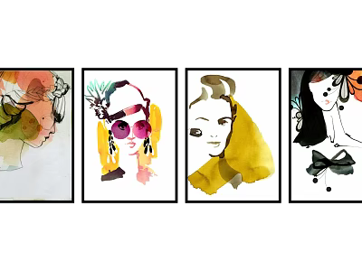 Colorful Character Paintings With Diverse Hairstyles And Accessories For Wall Decor 3d model