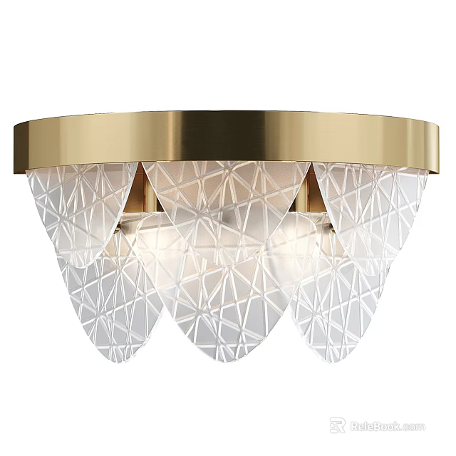 Decorative Modern Brass Ceiling Light With Geometric Patterned Glass Shades 3d model 