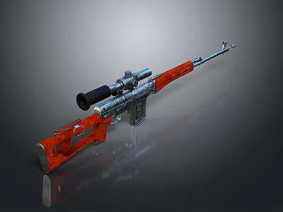 Rifle Weapon With Red Wooden Stock And Scope For Precision Shooting 3d model