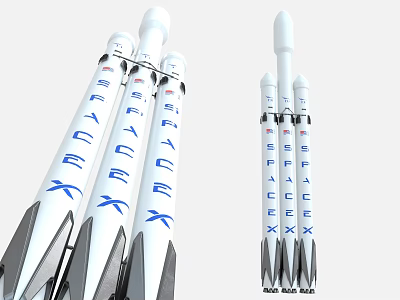 SpaceX Rocket Fleet Featuring White Body Blue Lettering And Multiple Boosters Design 3d model