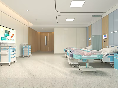 Modern Hospital Ward Interior Design With Beds Medical Equipment And Digital Screen 3d model