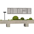 Indoor Garden Landscape With Green Round Plants On Light Gray Cabinet And Black Floor Lamp