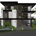 Modern Detached Villa Exterior With Large Windows Balcony And Landscaped Garden