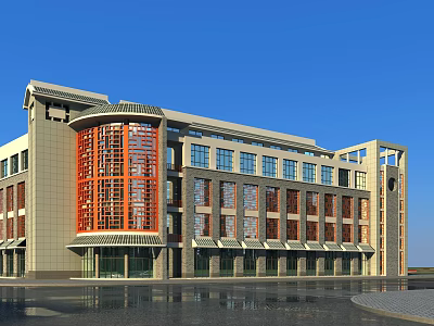 Modern Hotel Building Exterior Design With Large Windows And Geometric Structure 3d model