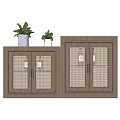 Two Wooden Sideboards With Lattice Doors And Green Plants On Top