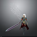 Fantasy Warrior Character With White Wings White Hair Armor Long Sword And Cape