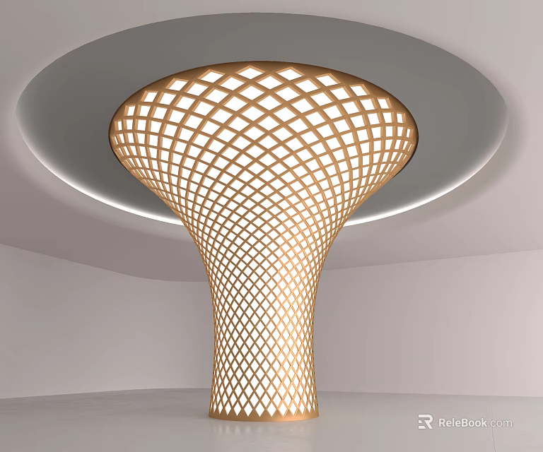 Golden Modern Decorative Column with Intricate Lattice Design Round Top and Ambient Lighting 3d model 