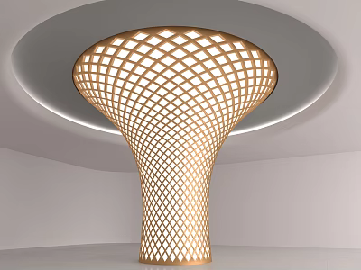 Golden Modern Decorative Column with Intricate Lattice Design Round Top and Ambient Lighting 3d model