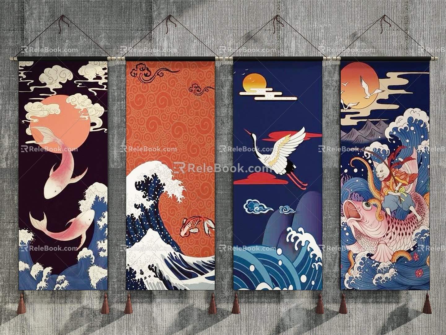 Japanese-style Ukiyo-e decorative hanging paintings 3d model