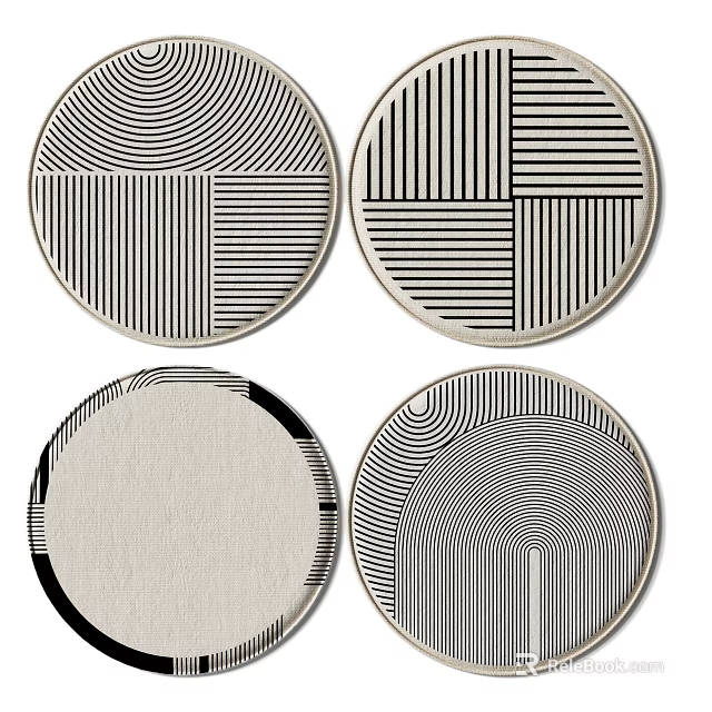 Round Rugs With Geometric Black White Patterns For Interior Decor 3d model