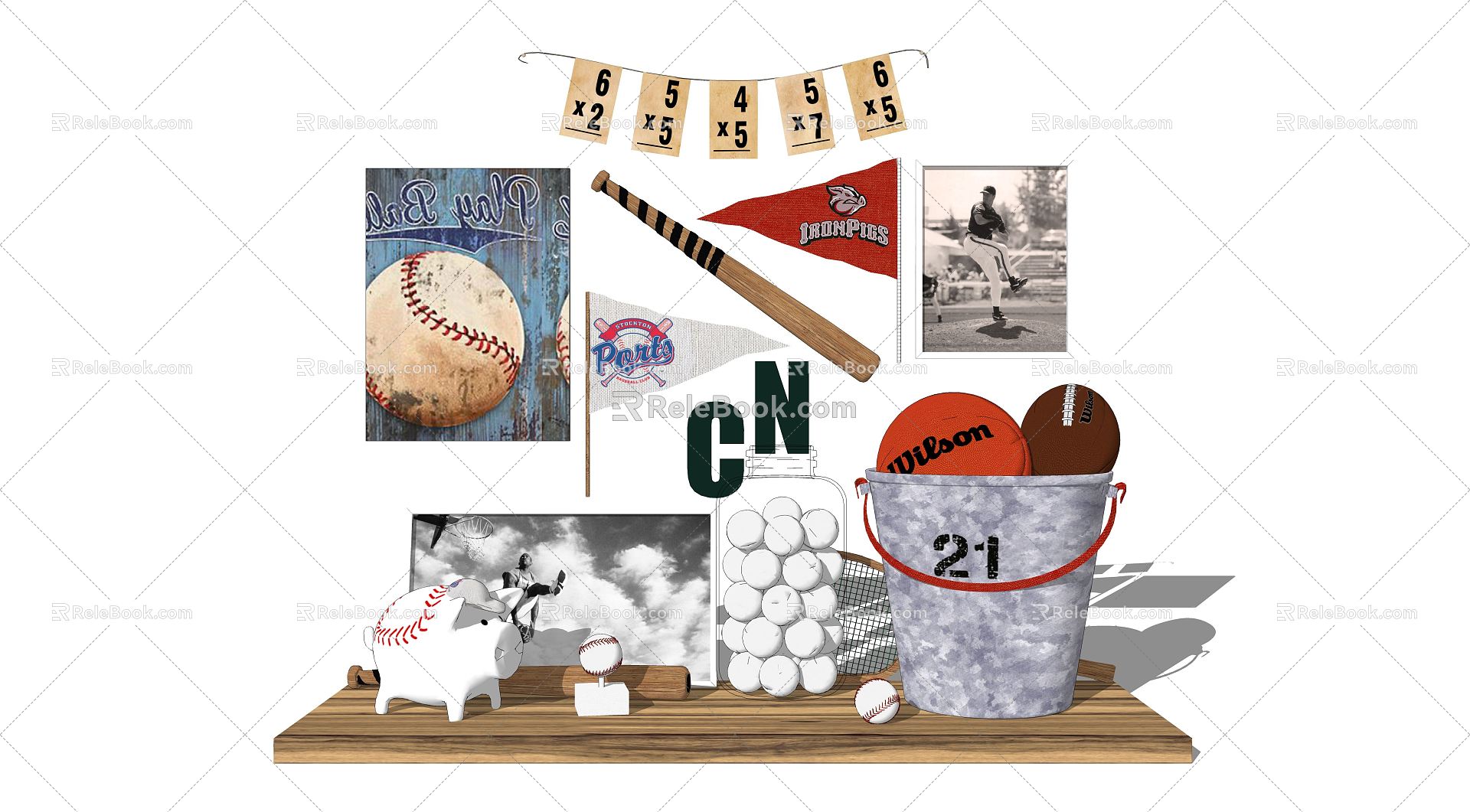 Modern ornaments combination baseball ornaments combination 3d model