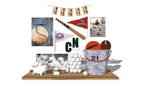 Modern ornaments combination baseball ornaments combination 3d model