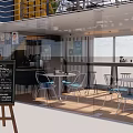 Outdoor Café Terrace Featuring Chalkboard Menu Glass Walls Wooden Flooring And Sea View