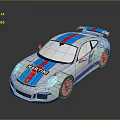 Sports Car With MARTINI Logo And Red White Blue Stripes Racing Exterior Design