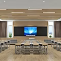 School Activity Room Interior With Bright Windows Tables Chairs Green Plants And Colorful Cushions