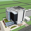 Modern Museum Building With Glass Curtain Walls And Grid Roof Structure Among Surrounding Urban Architecture