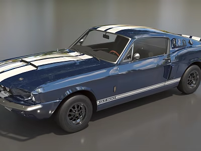 Classic Blue Two Door Sports Car With White Stripes GT350H And Black Wheels 3d model