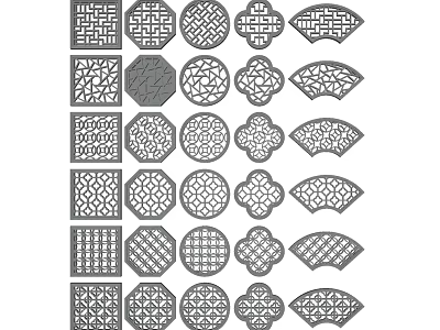 Traditional Lattice Windows Featuring Diverse Geometric And Classic Patterns For Decorative Architecture 3d model