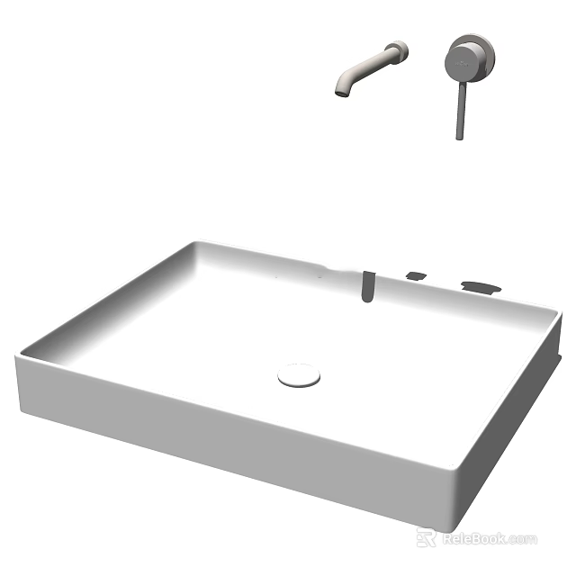 Modern White Ceramic Square Washbasin with Faucet for Bathroom Interior Design 3d model 