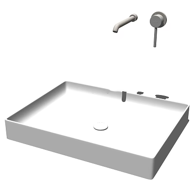 Modern White Ceramic Square Washbasin with Faucet for Bathroom Interior Design 3d model