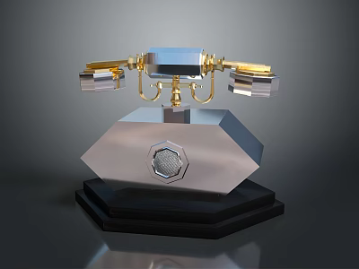 Vintage Metallic Telephone With Gold Silver Accents And Retro Elegant Design Base 3d model