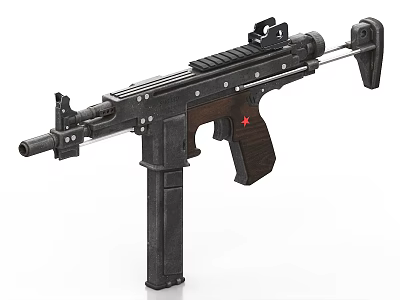 Tactical Assault Rifle With Black Body Wooden Grip And Red Star Emblem 3d model