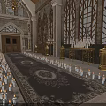 Ornate Church Interior With Stained Glass Windows Chandeliers Altar Cross And Candles