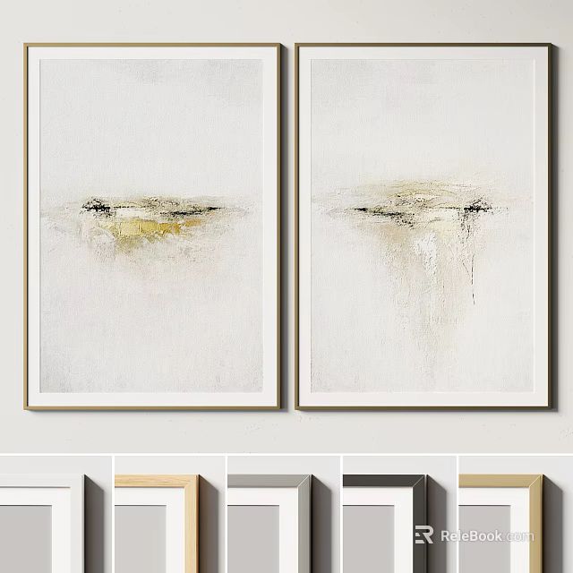 Two Modern Abstract Paintings With White Background And Gold Accents 3d model