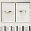 Two Modern Abstract Paintings With White Background And Gold Accents 3d model