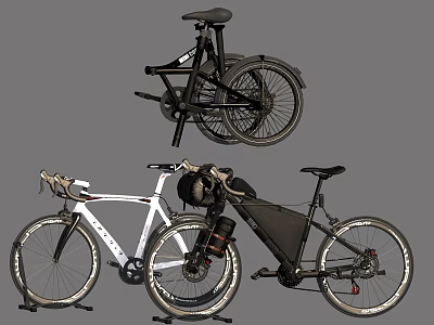 Different Types of Bicycles Including Folding Road and Mountain Bicycle Designs 3d model