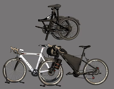 Different Types of Bicycles Including Folding Road and Mountain Bicycle Designs 3d model