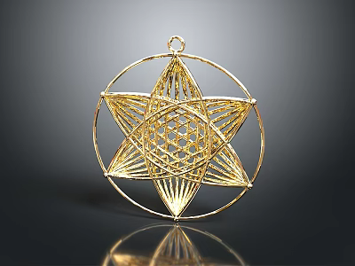 Gold Furniture Decorative Pendant With Star Shape Circular Frame And Intricate Woven Design 3d model